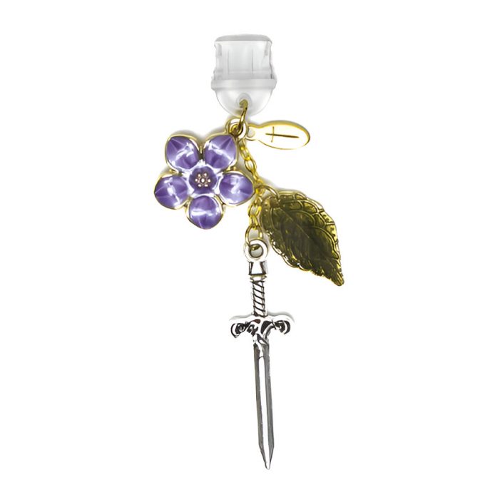 Forget Me Not Lilac DustCharm featuring lilac flower, silver dagger, and golden book inspired by Powerful