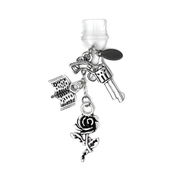 Silver rose, gun and book. Haunting Adeline dustcharm