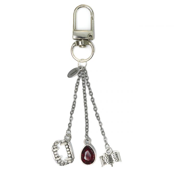 Vampire KeyCharm Twilight with fangs, crimson stone, and book