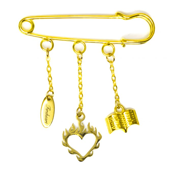 Fireheart SnapCharm Throne of Glass with flaming heart, Fireheart tag, and book charms