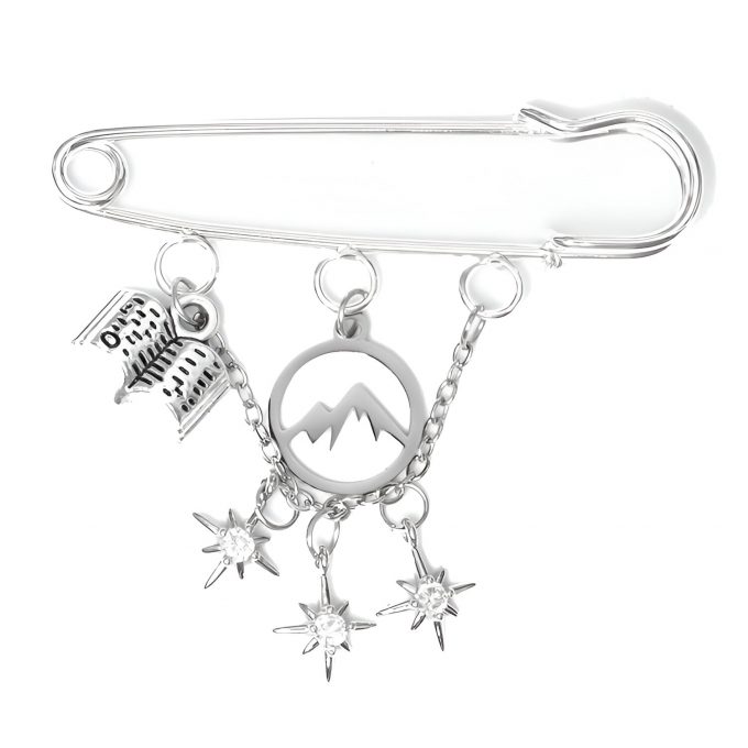 Acotar snapcharm featuring three bright stars with Velaris mountain and a book. Silver edition