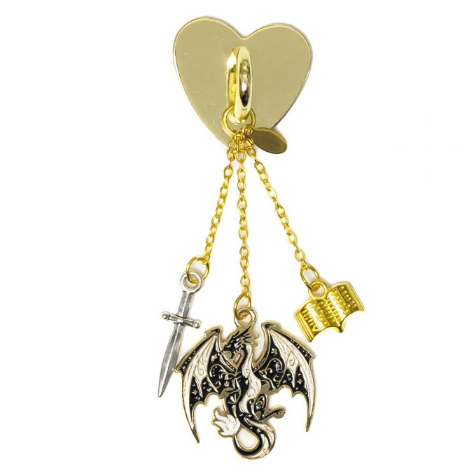 Dragon StickyCharm Fourth Wing with dragon, Violet’s dagger, and book charms inspired by the riders of Basgiath.