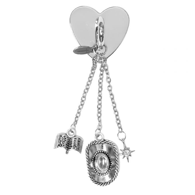Cowboy romance stickycharm. Inspired by western romance books with a cowboy hat, star and book charm. Silver edition
