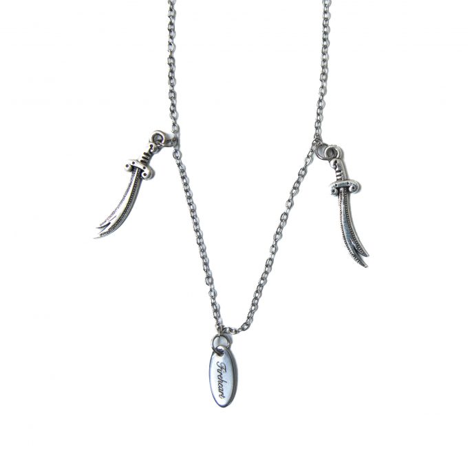 Silver blades and fireheart engraved tag