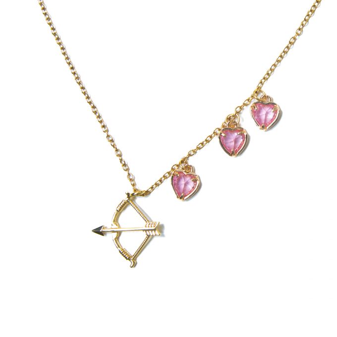Golden necklace with bow and hearts charms