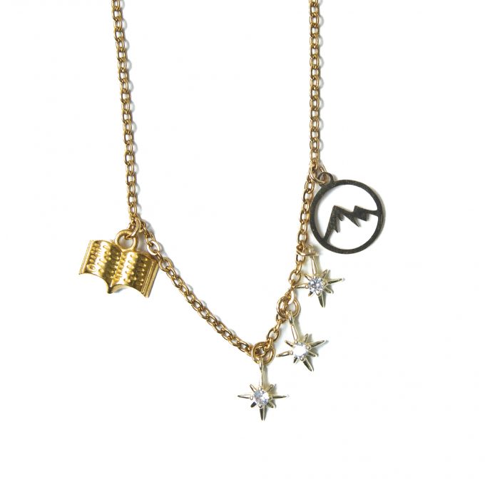Golden mountain, stars and book. Velaris Necklace