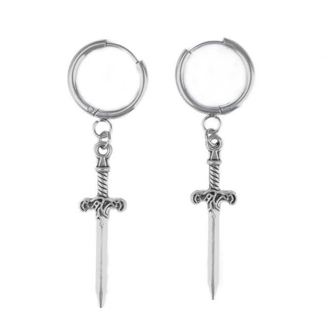 Silver dagger twin earrings